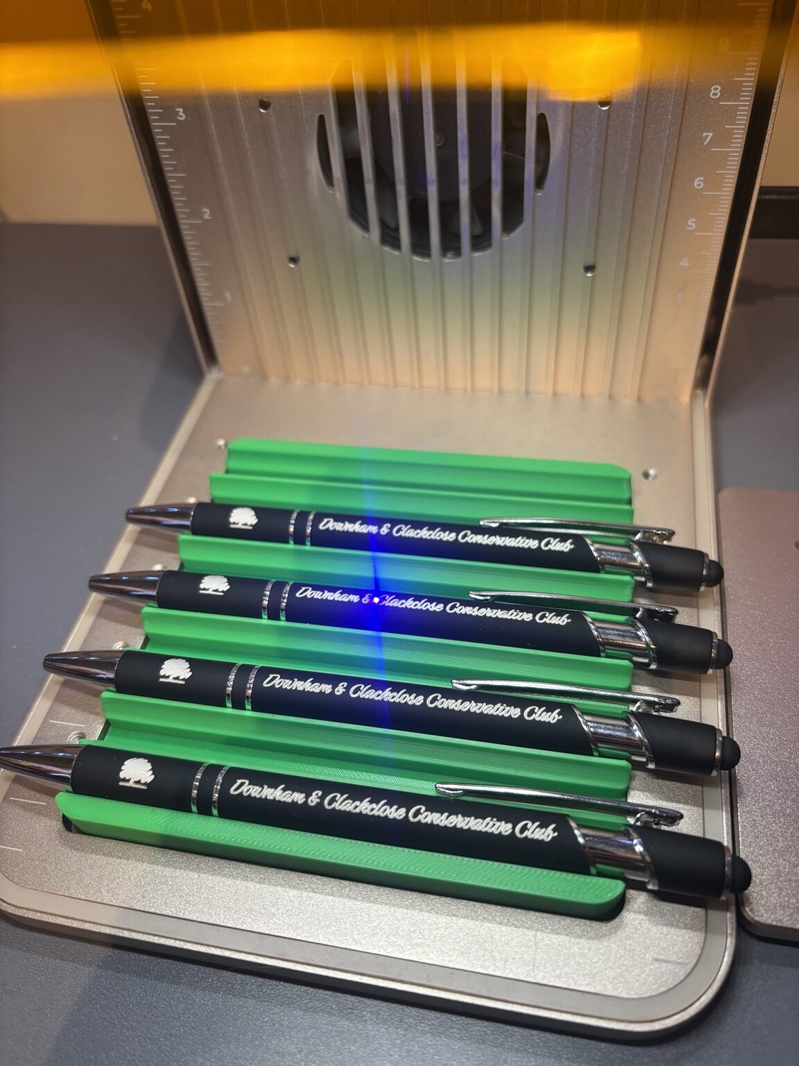 Downham and Clackclose Conservation Club engraved pens